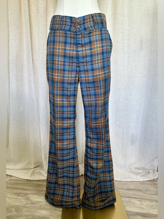 Levi's Pants - Vintage 60s-70s Levi's Plaid Flared Pants in Blue and Brown